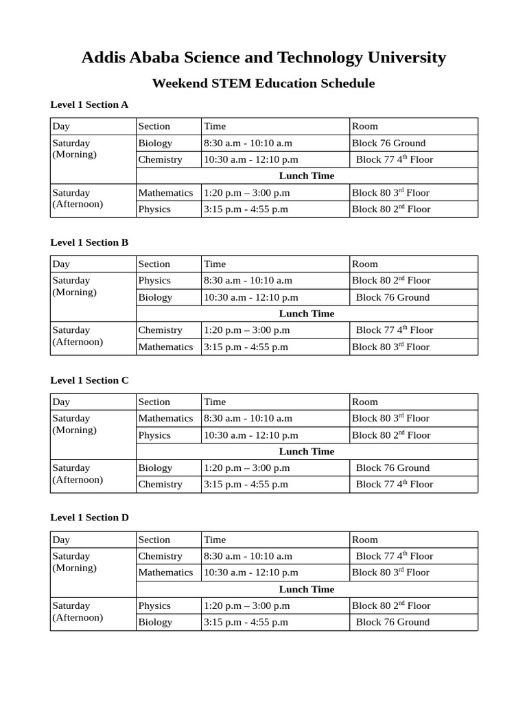 Addis Ababa STEM Weekend Schedule | PDF | Natural Sciences | Physical ...