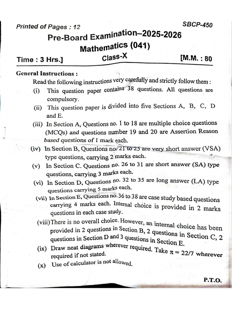 Dewan Maths Standard Pre Boards | PDF
