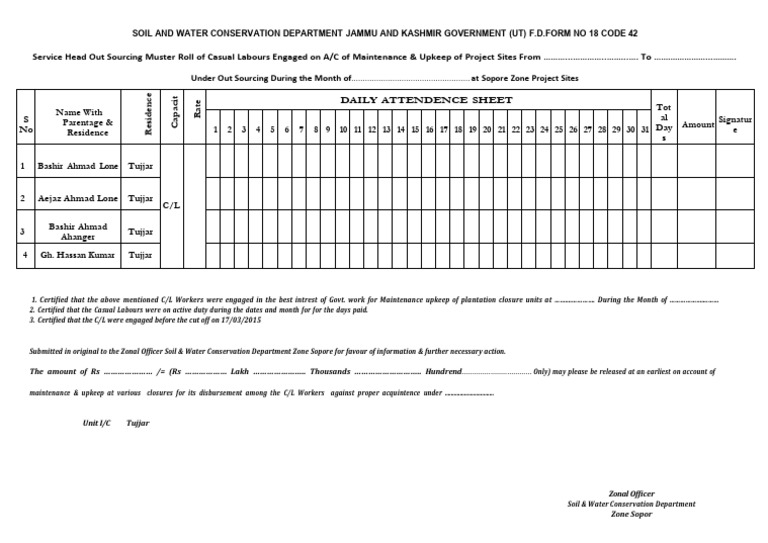 Attendance Casual Labour | PDF