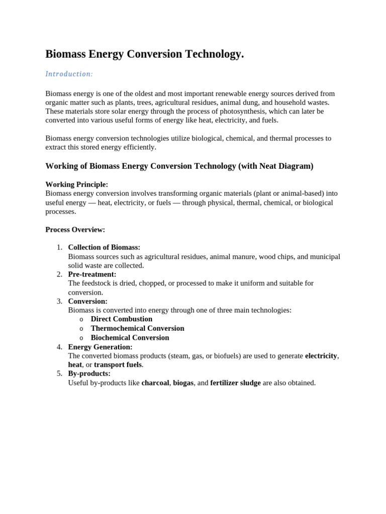Biomass Energy Conversion Technologies | PDF | Biofuel | Biogas