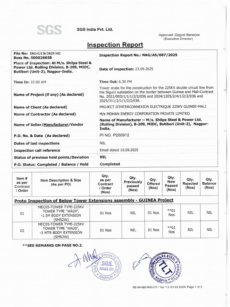 Proto Inspection Report T.T. Wa20 (-1.5m & - 3mbe) Mec05 23.09.2025 | PDF