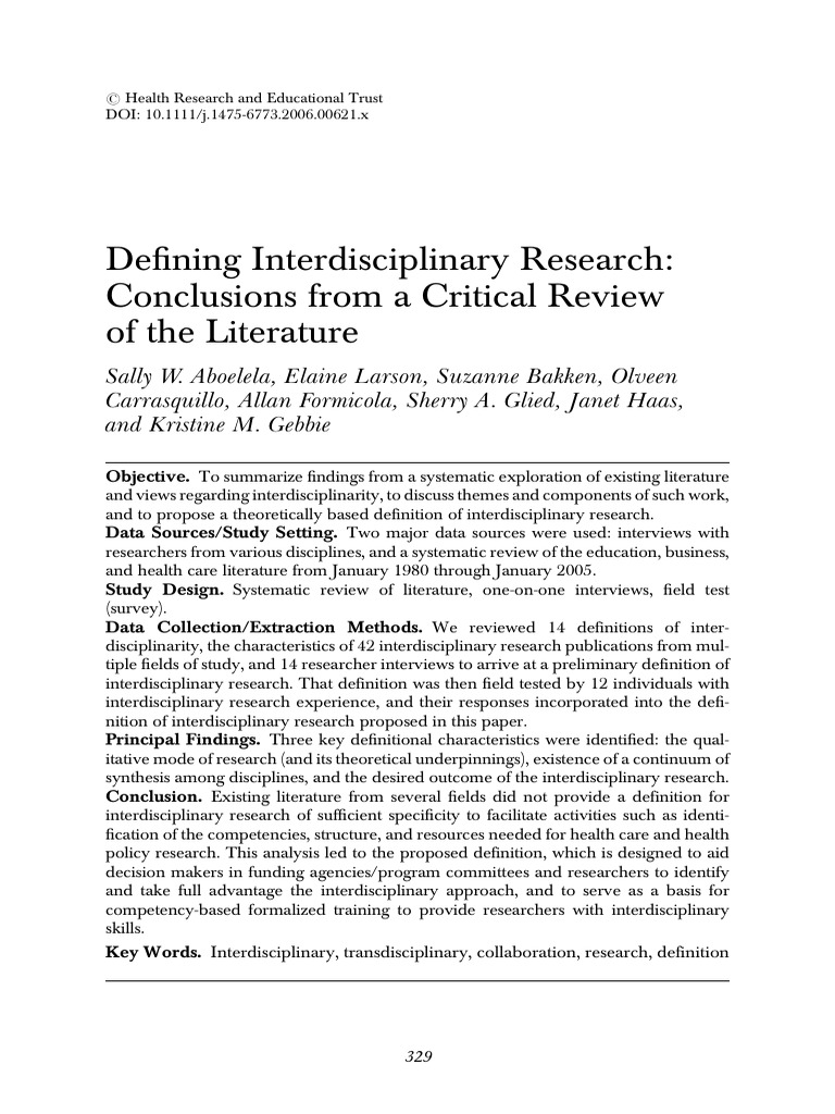 aboelela2006_Defining Interdisciplinary Research | PDF ...