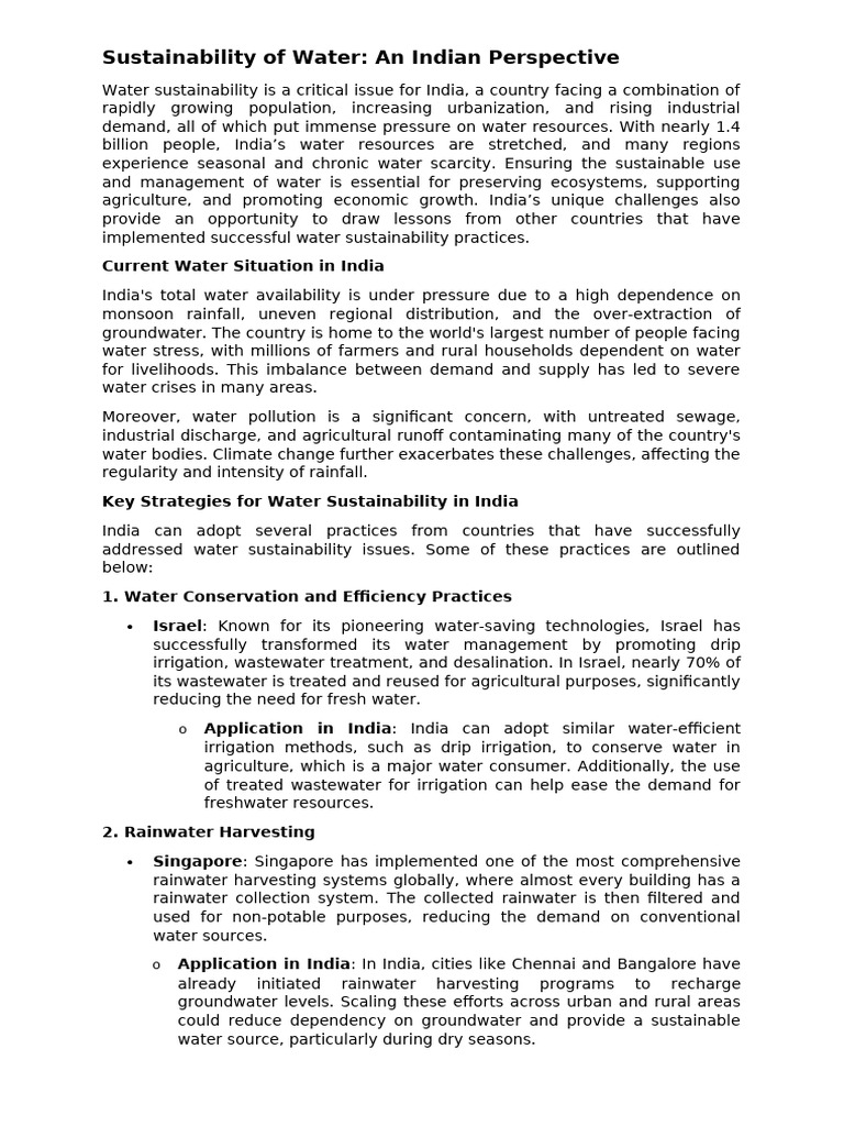 Water Sustainability Strategies in India | PDF | Water Resources ...