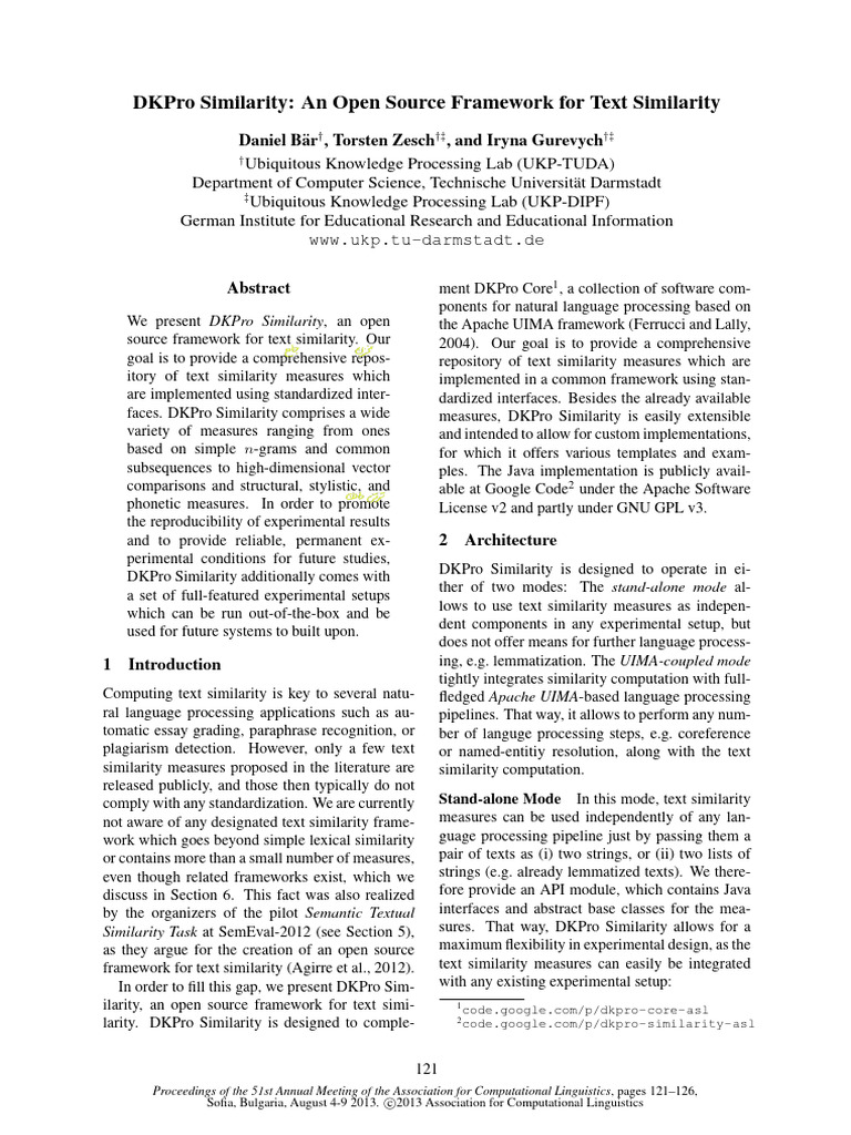 DKPro Similarity: Text Similarity Framework | PDF
