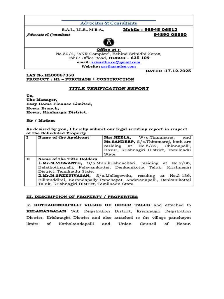 Title Verification Report for Property | PDF | Mortgage Law | Deed