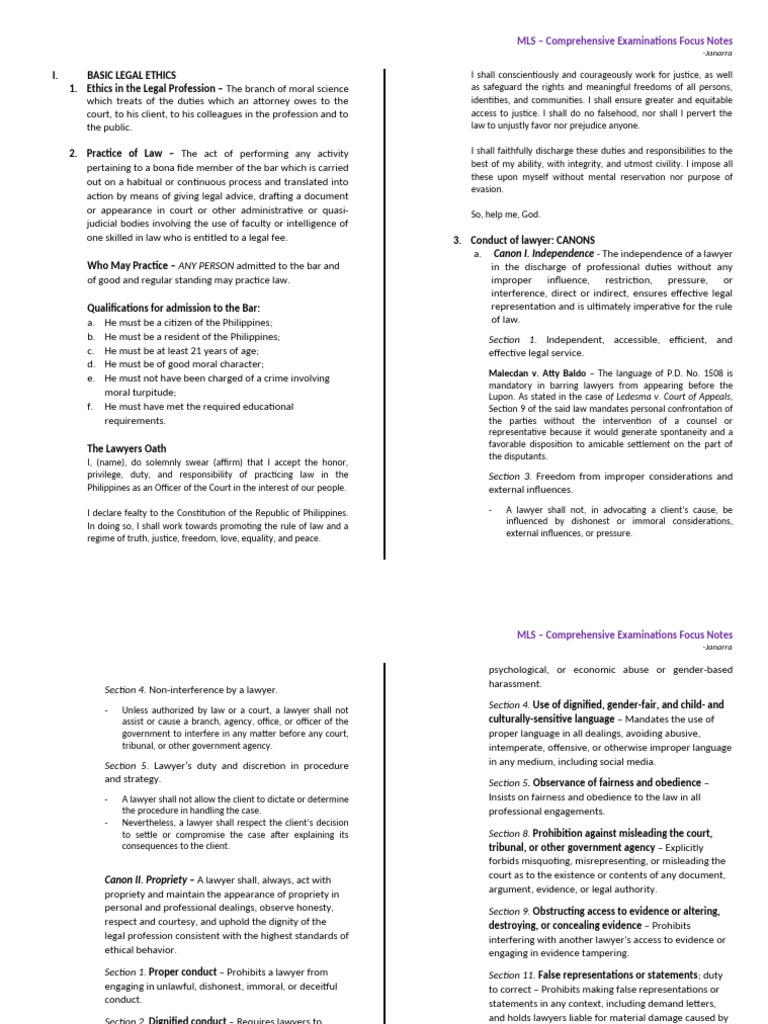 MLS - Focus Notes | PDF | Lawyer | Conflict Of Interest