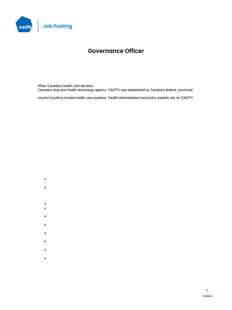 Governance Officer Job Posting CADTH | PDF | Governance | Committee