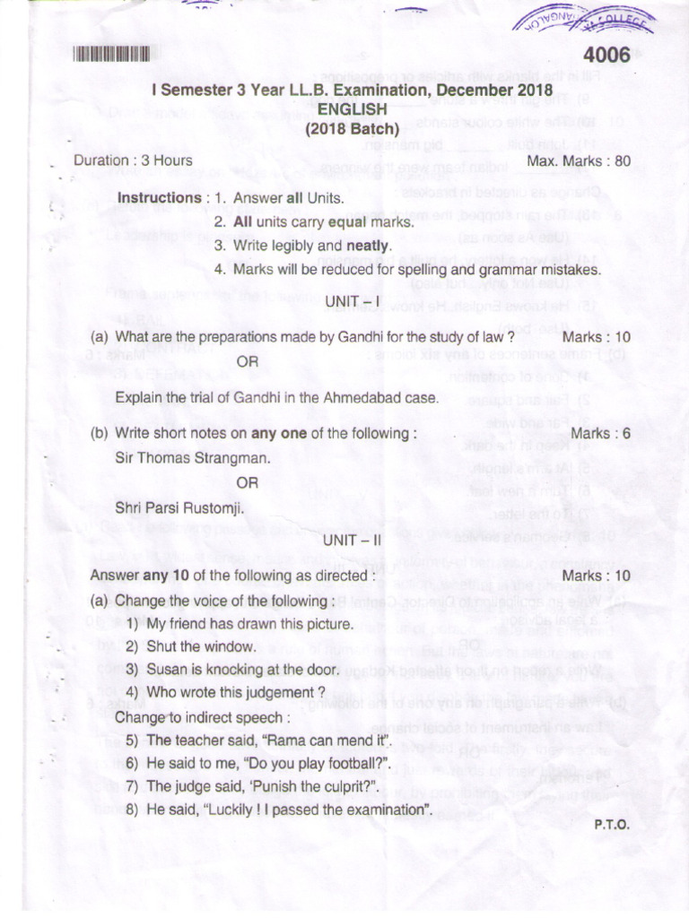 Eng Dec 2018 80 Marks | PDF