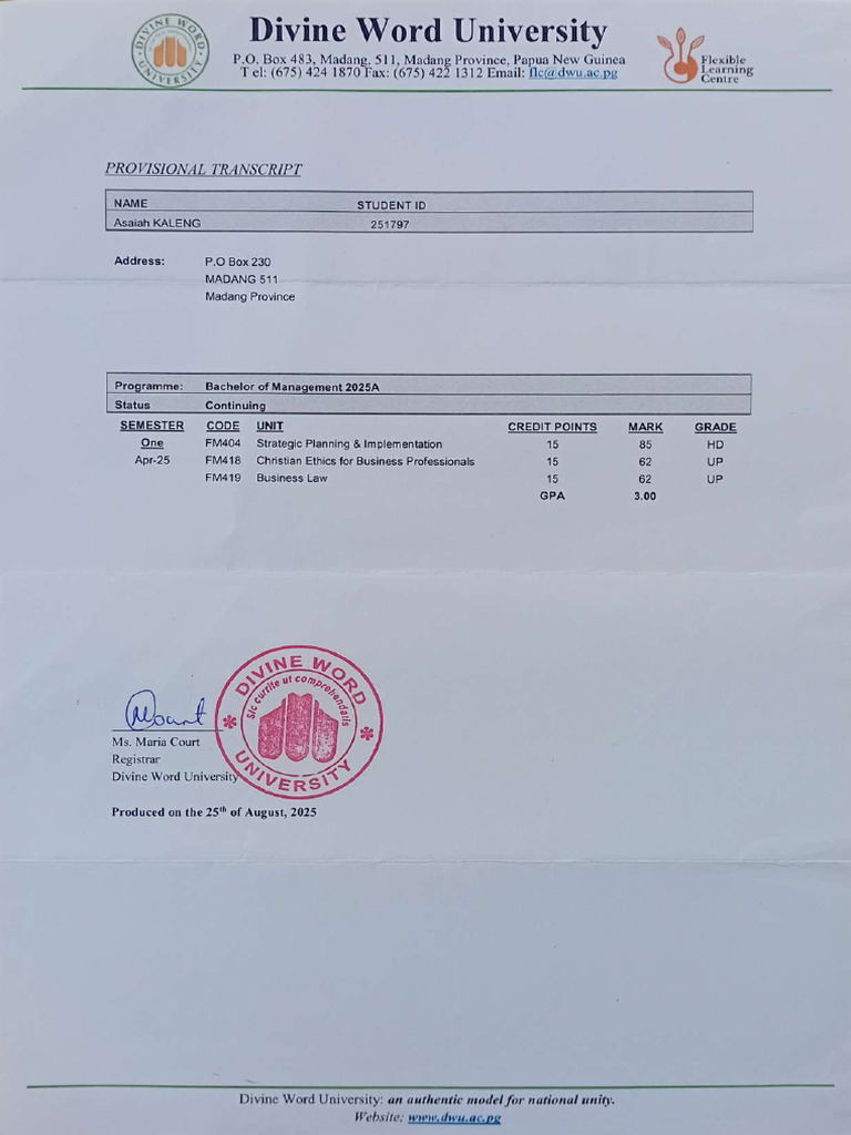 DWU Transcript | PDF