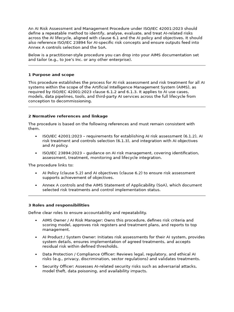 AI Risk Management Procedure ISO 42001 | PDF | Risk | Artificial ...