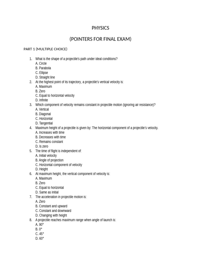 Physics Final Exam Study Guide | PDF | Potential Energy | Force