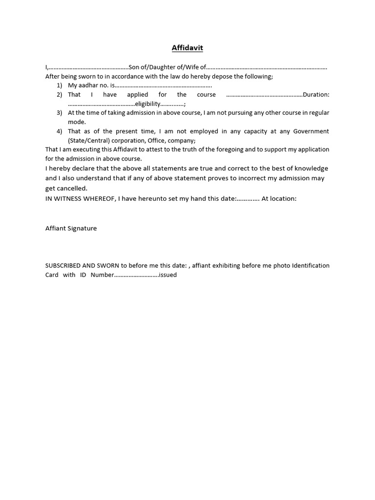 Admission Affidavit Template | PDF