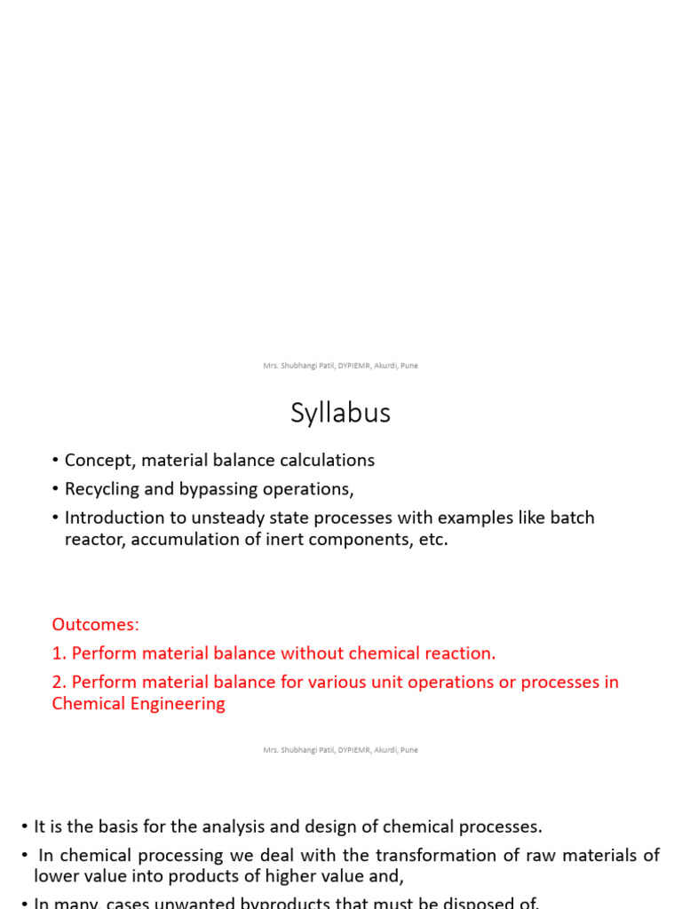 Material Balance in Chemical Engineering | PDF