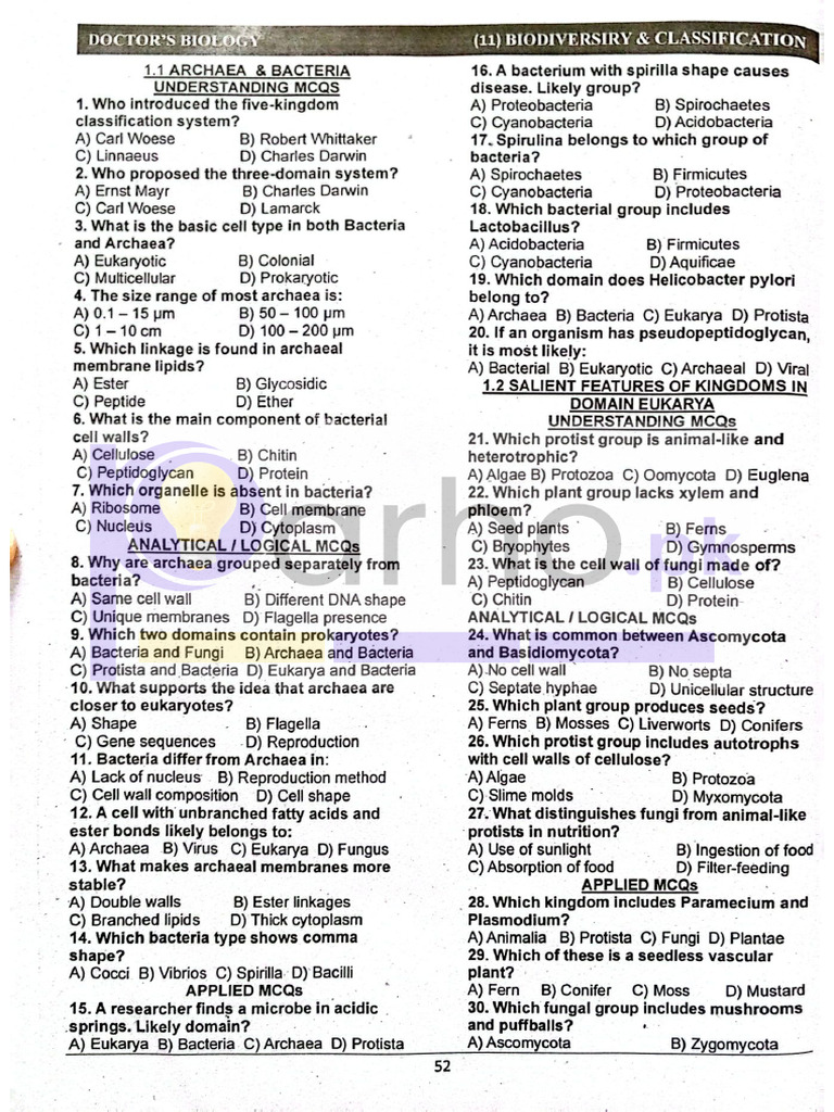 Class 11 Biology Chapter 1 Mcqs | PDF