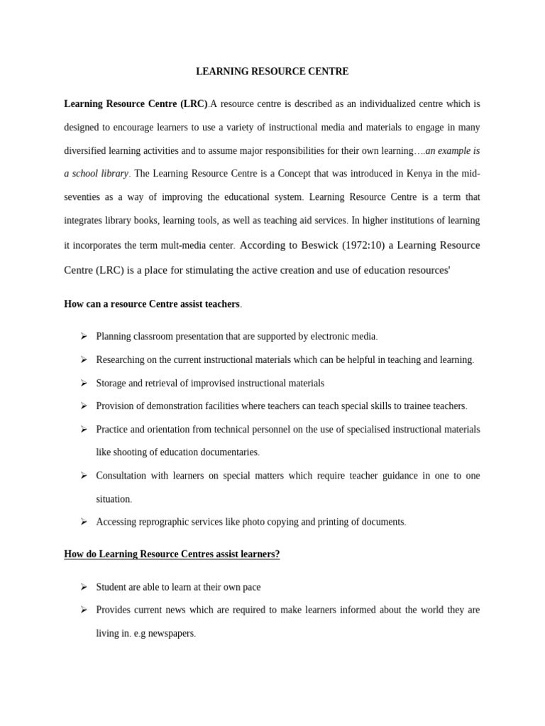 Understanding Learning Resource Centres | PDF | Learning | Libraries