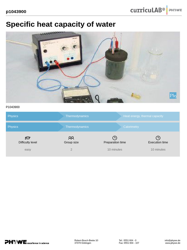 Determine Specific Heat Capacity of Water | PDF
