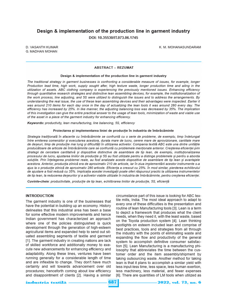 013 D Vasanth Kumar Industria Textila No.6 - 2022 | PDF | Lean ...