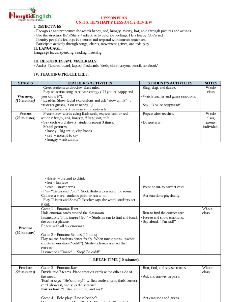 Emotion Recognition Lesson Plan | PDF | Learning | Human Communication