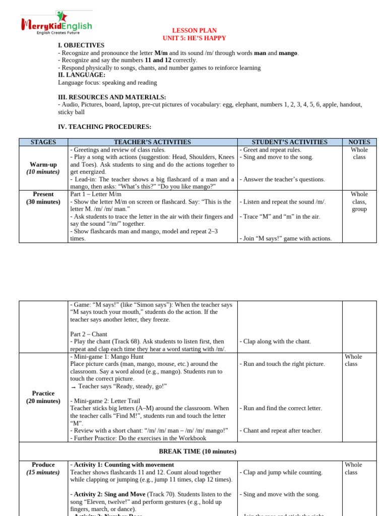 Lesson Plan: Letter M and Numbers 11-12 | PDF | Human Communication ...