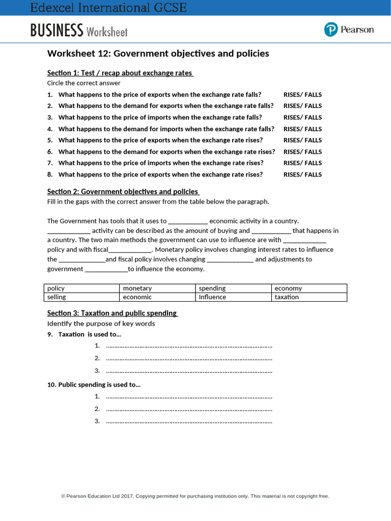 Government Policies and Exchange Rates Worksheet | PDF | Exchange Rate ...