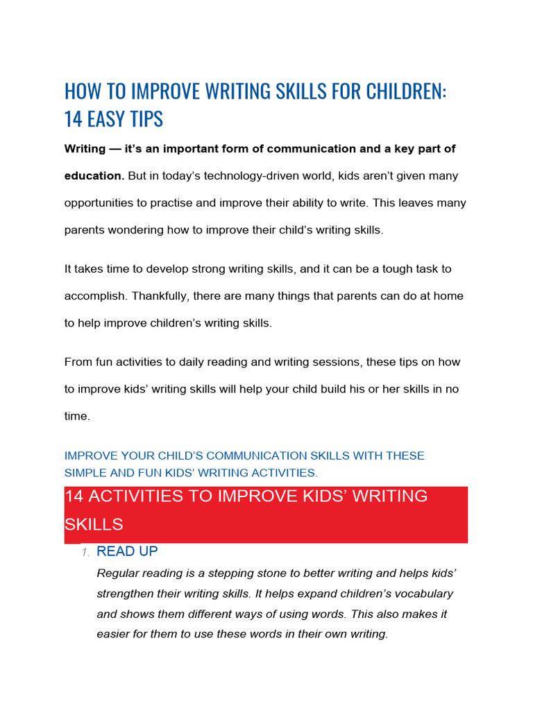 21 22 How to Improve Writing Skills for Children 14 Easy Tips | PDF ...