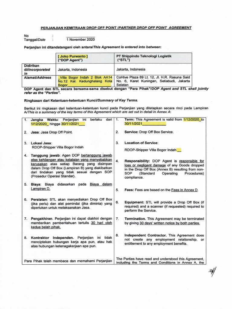 Agreement DOP Villa Bogor Indah | PDF
