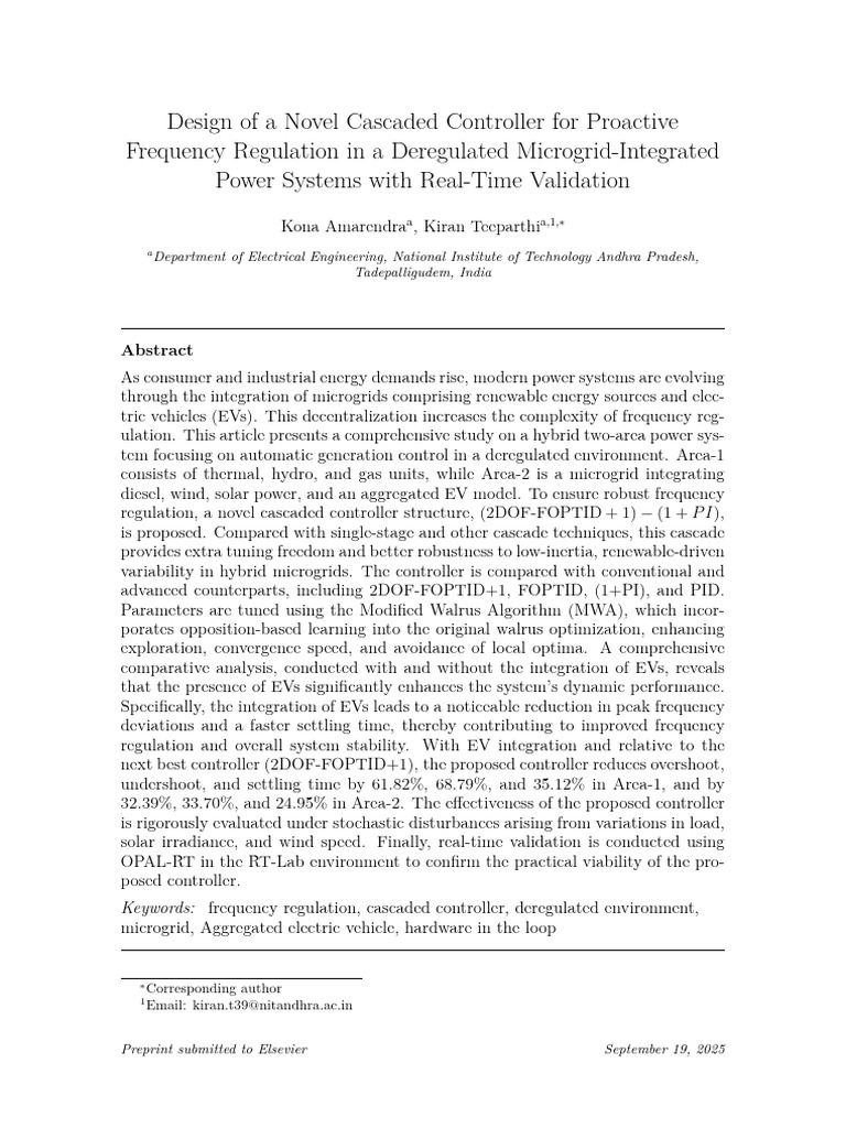 Design of A Novel Cascaded Controller For Proactive Frequency ...