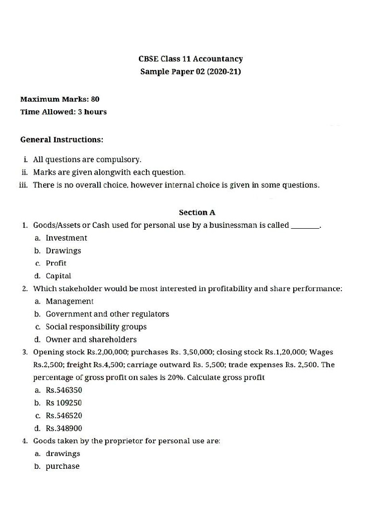 Accoutancy Sample Paper Set 2 | PDF