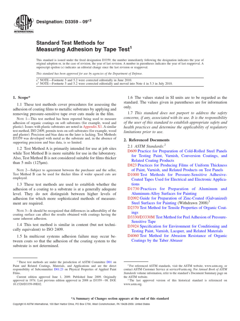 Astm d3359 | PDF | Adhesion | Coating
