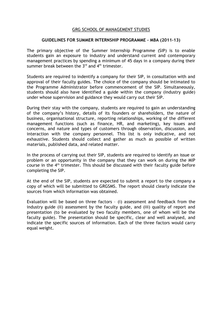Guidelines For Summer Internship Programme - Mba (2011-13) : RD TH | PDF