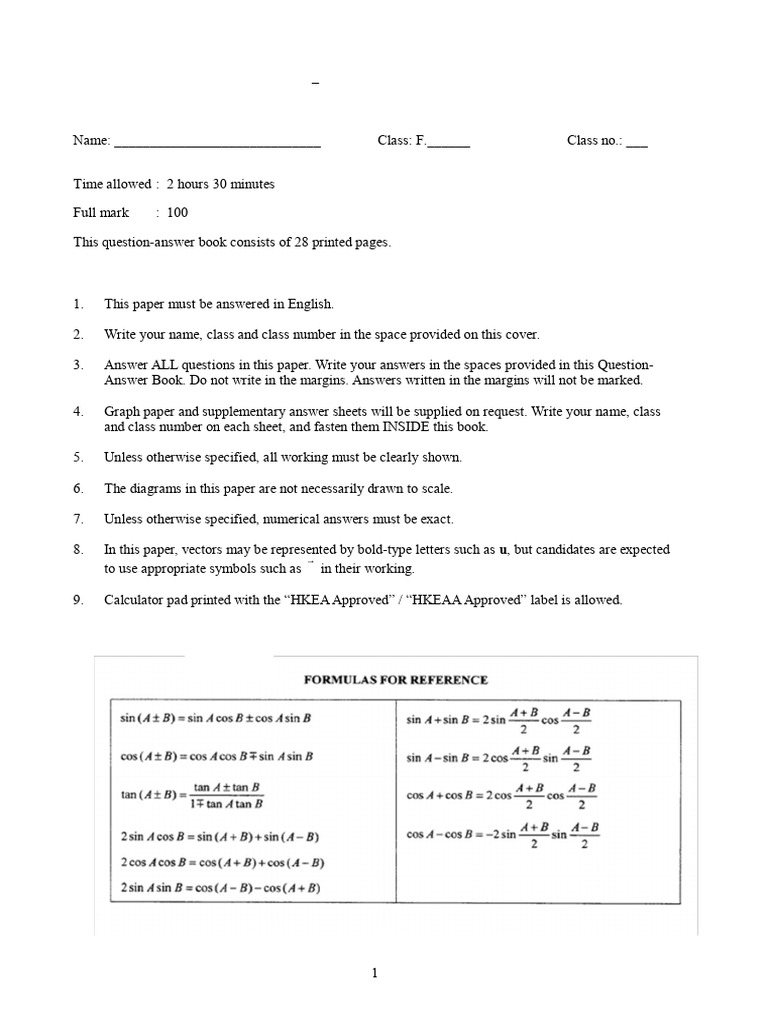 F.6 Math Mock Exam: Algebra & Calculus | PDF | Equations | Algebra