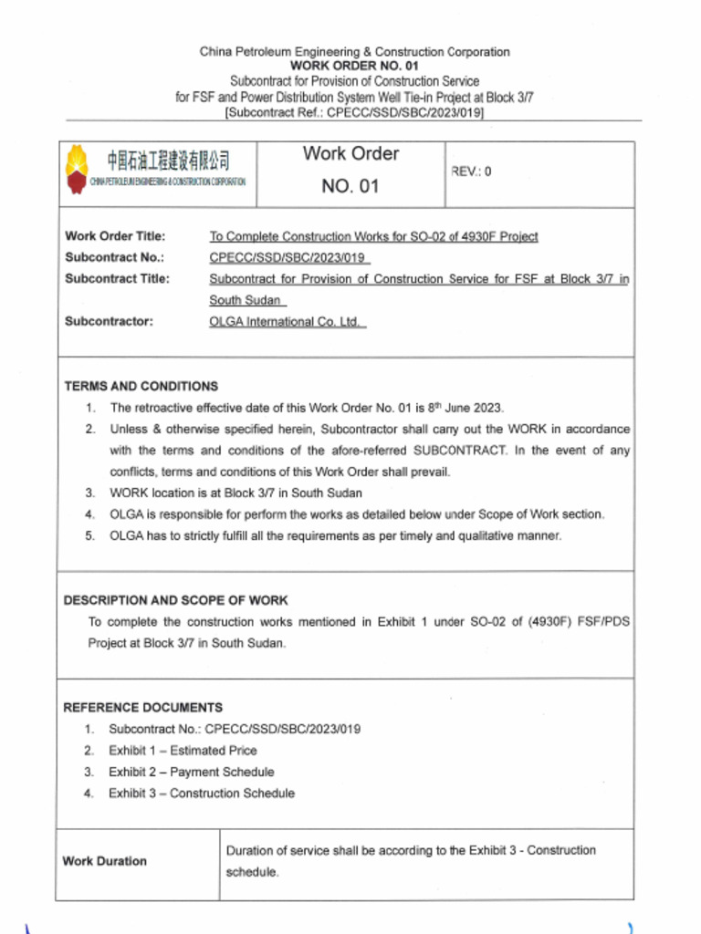 Cpecc SSD SBC 2023 019 Work Order No - 01 | PDF