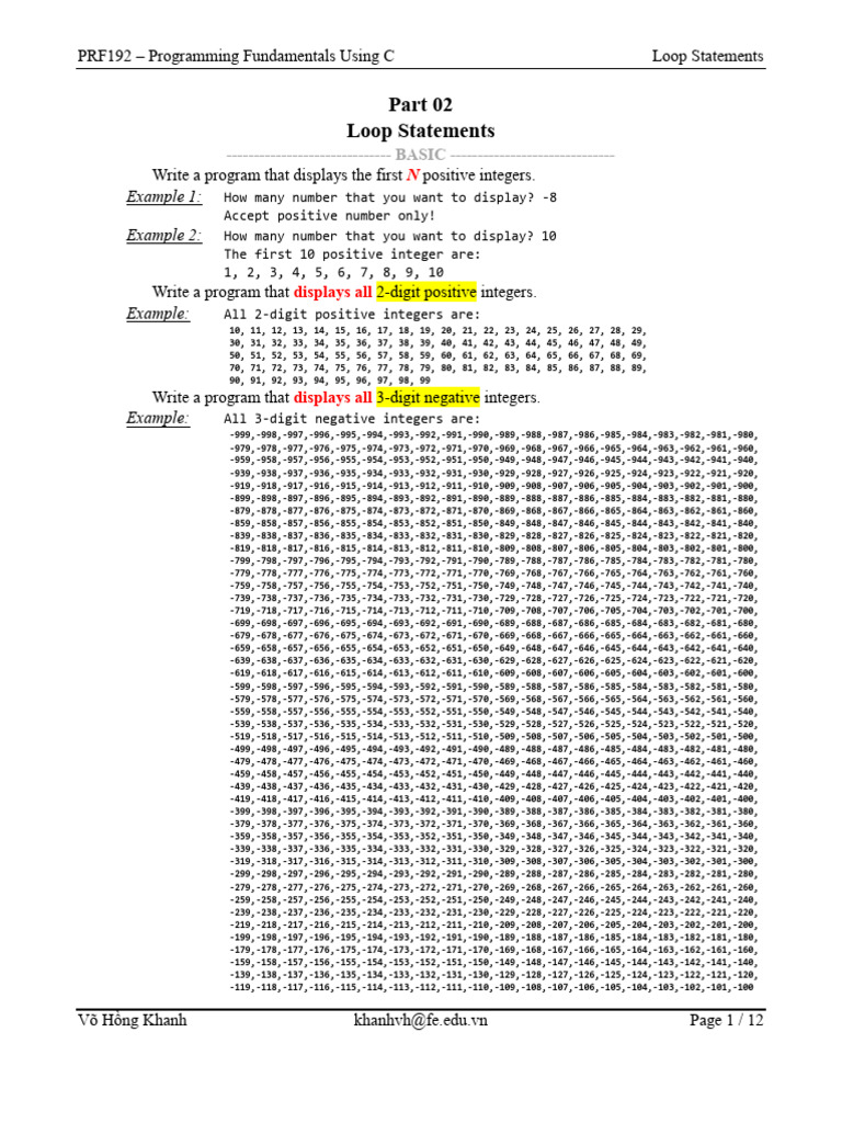 PRF192 02 Loop Statements | PDF | Number Theory | Arithmetic