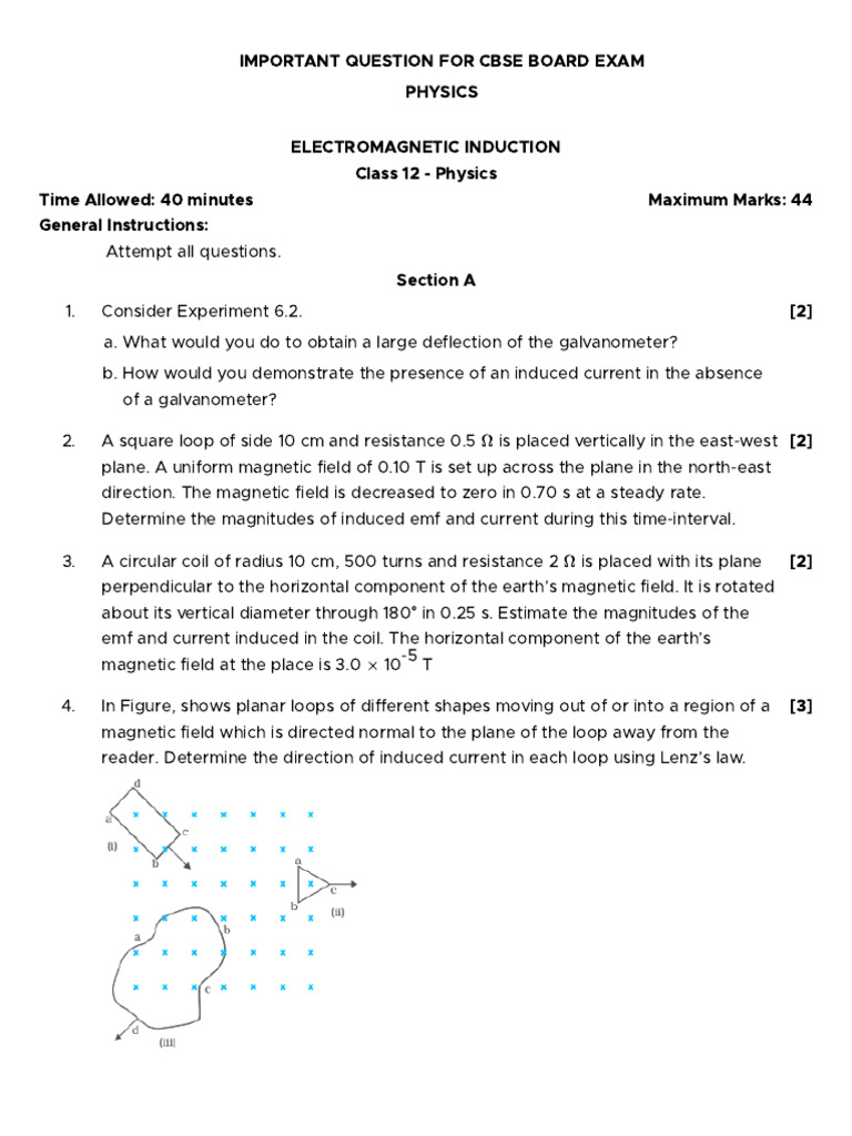 CBSE Class 12 Physics: Electromagnetic Induction Exam | PDF ...