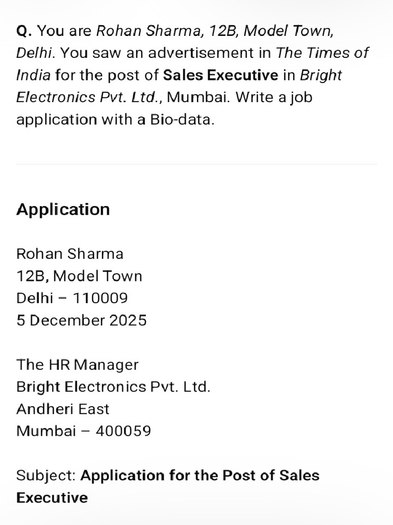 Job Application Writingsection | PDF