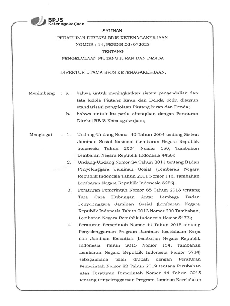 Salinan Perdir Nomor 14 Perdir.02 072023 | PDF