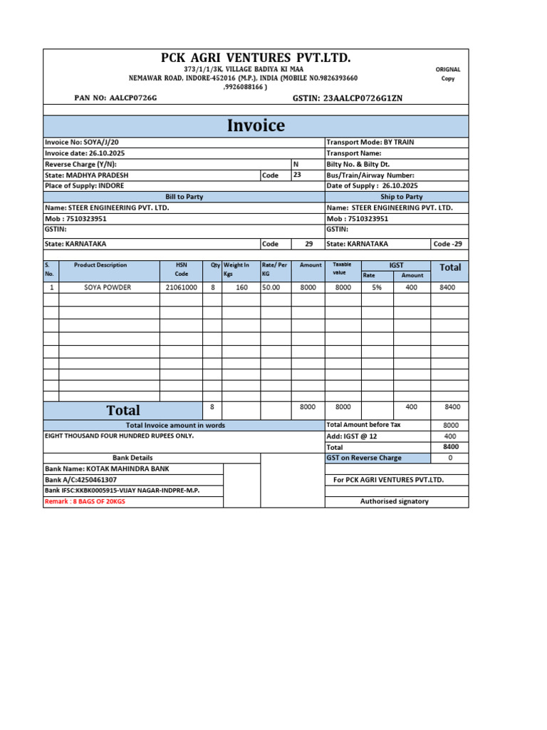 Invoice for Soya Powder Supply | PDF | Trade | Narendra Modi