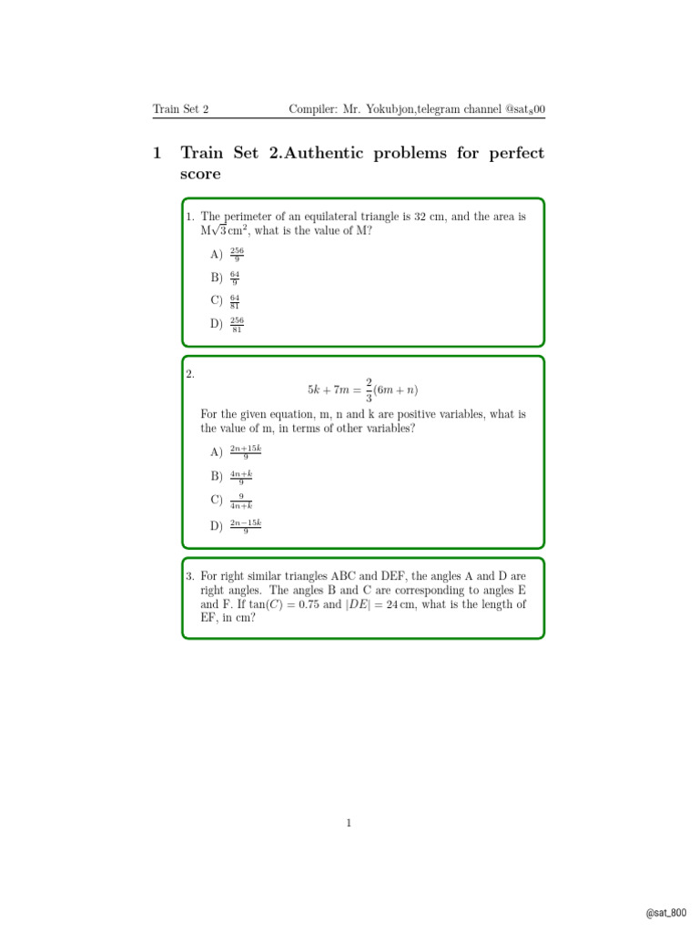 SAT Math Practice Problems Set 2 | PDF | Area | Triangle