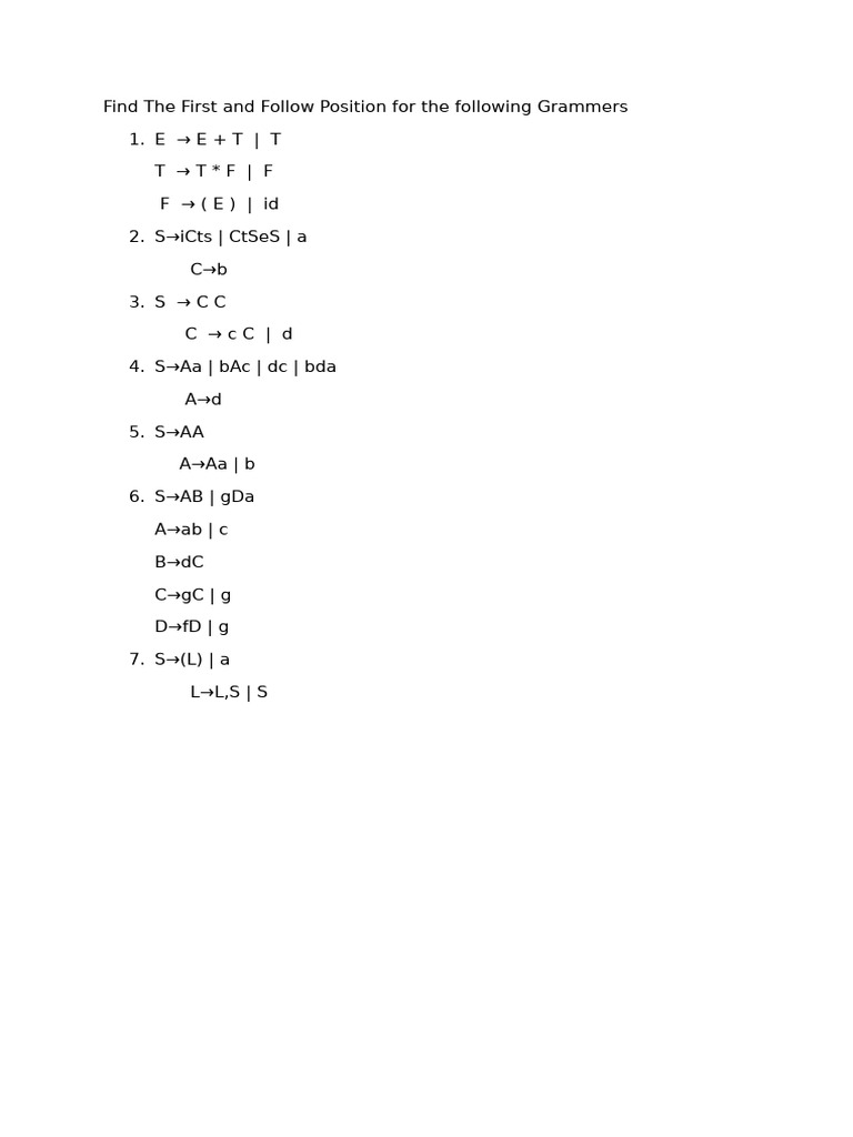 First and Follow Position Questions | PDF