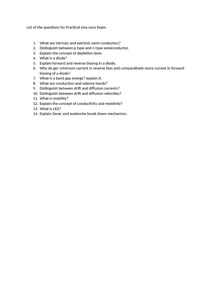 List of the Questions for Practical Viva | PDF