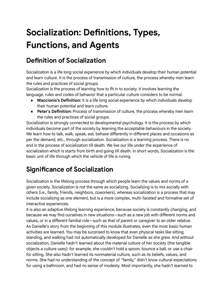 Understanding Socialization: Types & Functions | PDF | Socialization ...