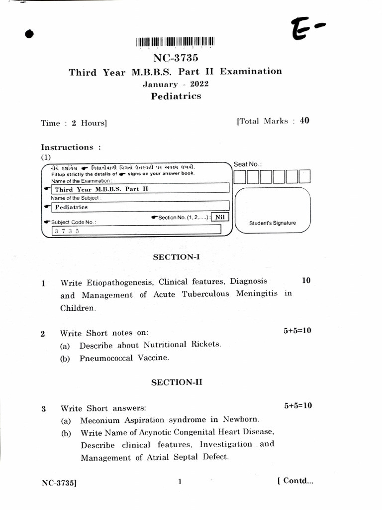 M.B.B.S. Part II Exam Papers - January 2022 | PDF | Gynaecology ...