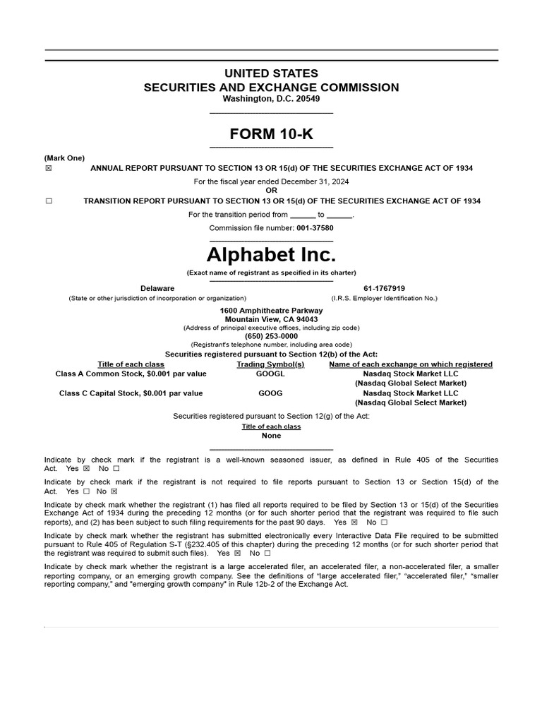 Alphabet Inc. 2024 Annual Report 10-K | PDF | Cloud Computing | Form 10 K