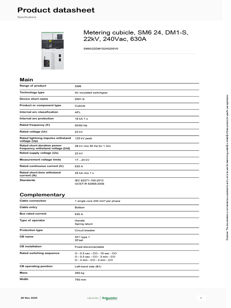 22kV DM1-S Metering Cubicle Specs | PDF | Voltage | Electrical Engineering