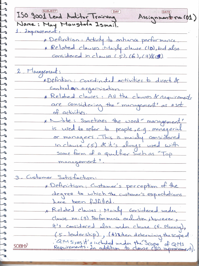 ISO 9001 Lead Auditor Training - First Assignment-May Moustafa | PDF