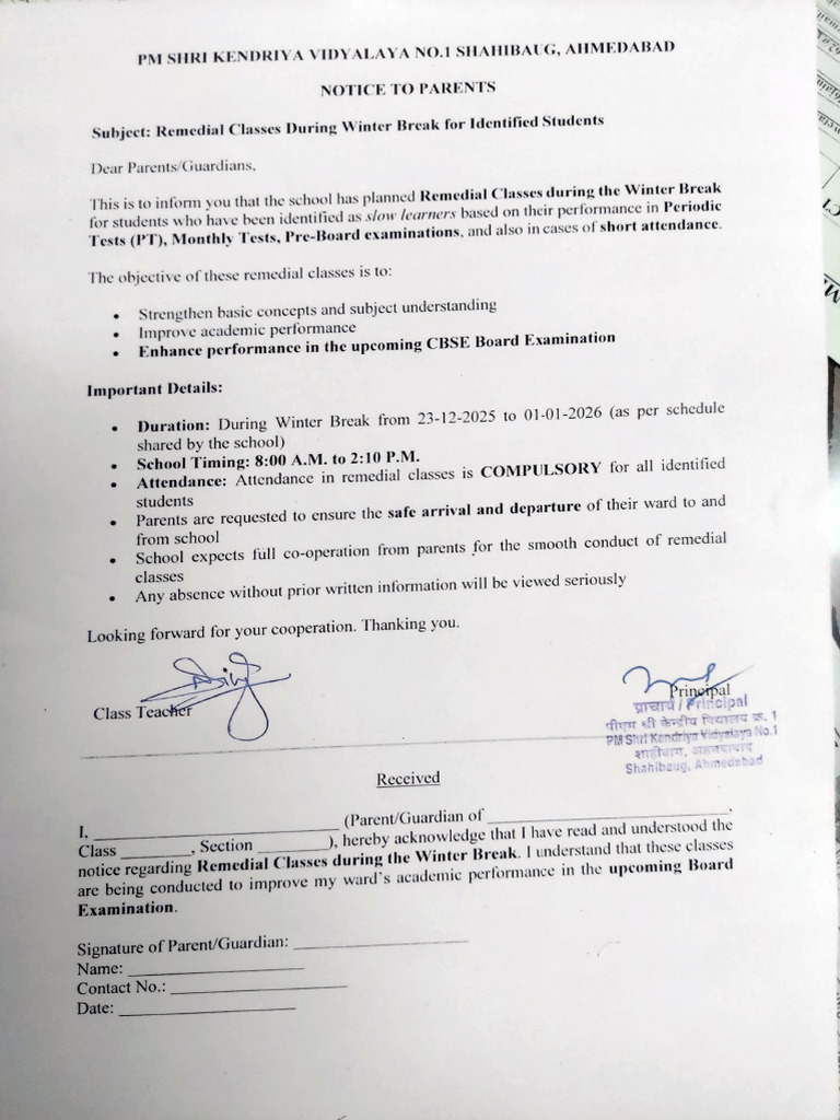 Winter Break Remedial Classes Notice | PDF | Schools