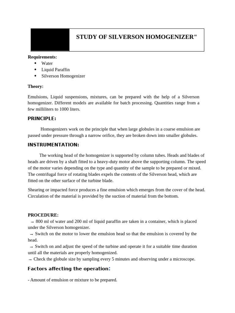 Silverson Homogenizer Study Guide | PDF