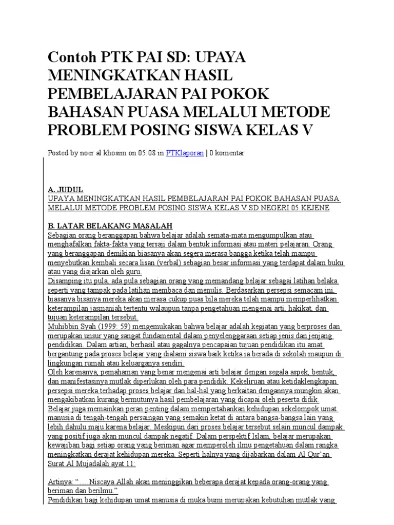 Contoh PTK Pai SD