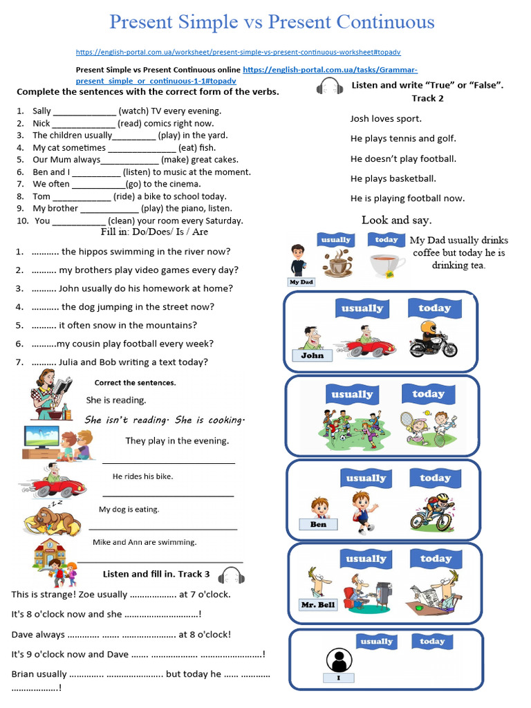 Present Simple vs Continuous Worksheet | PDF | Chess | Chess Theory