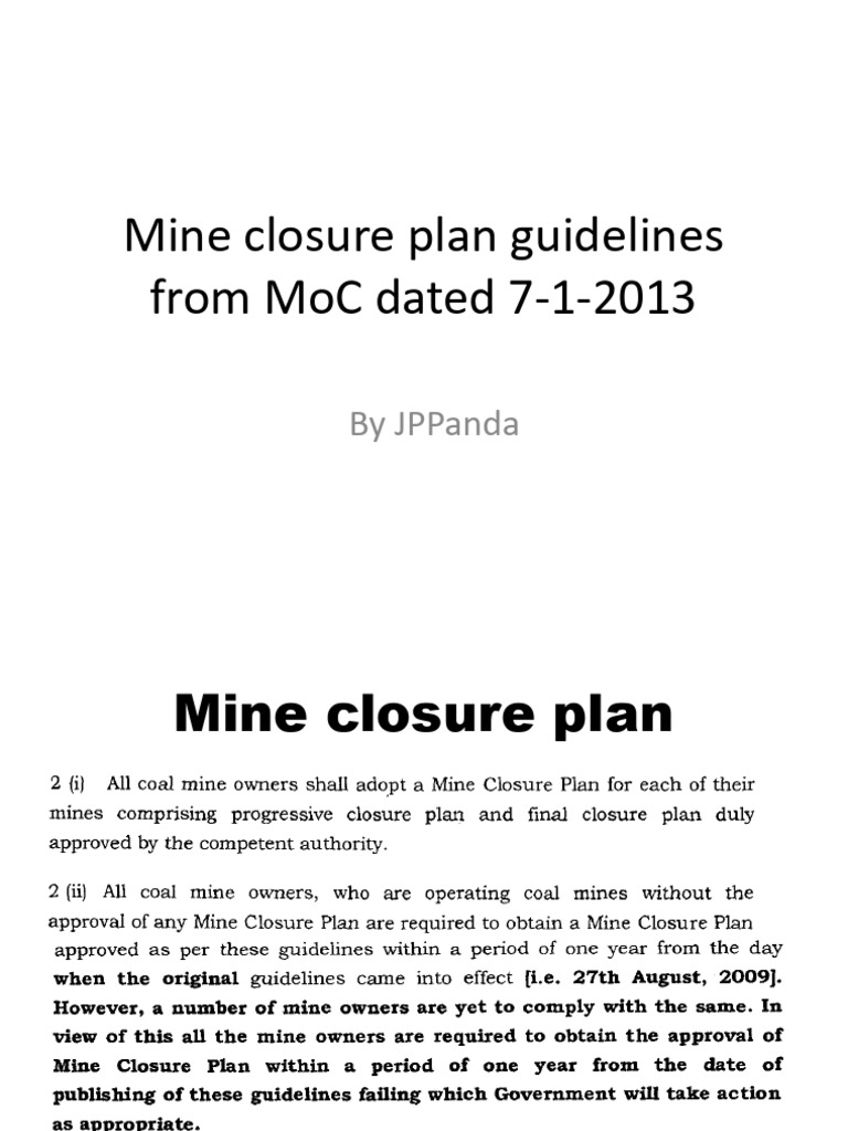 Mine Closure Plan Guidelines 2013 | PDF